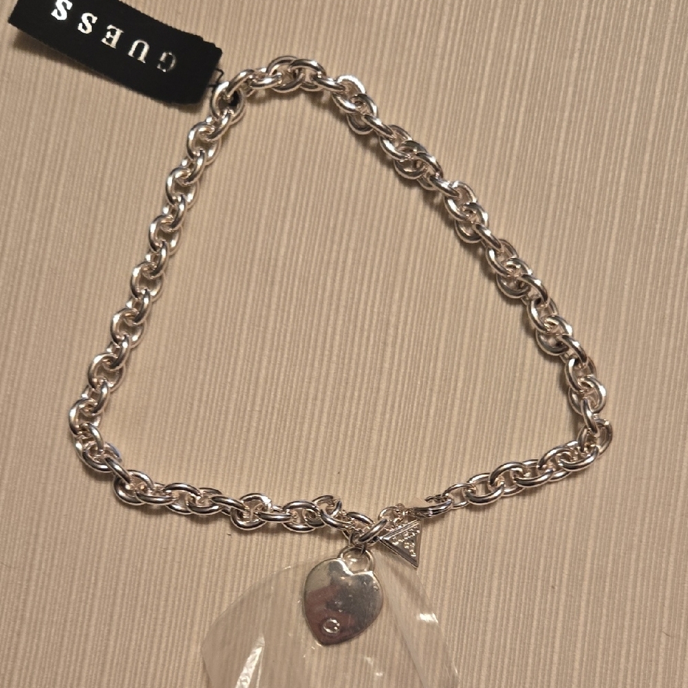 Vintage Guess Silvertone Heart Pendant Necklace